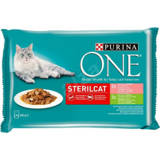 Purina ONE STERILCAT minifiletky krůta/zel. faz./losos/mrkev  4 x 85g